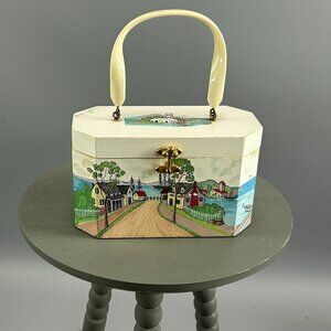 Vintage Annie Laurie Palm Beach Original Handbag,1960s Hand Painted Purse